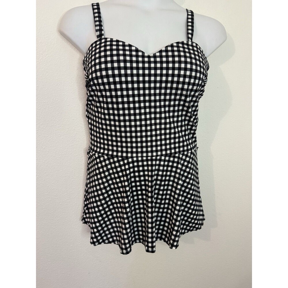D & co Swimsuit 1-Piece Skirted New Without Tags Size 16 Black White Gingham